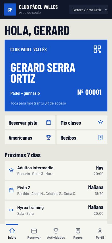 Captura de la app del socio en el móvil