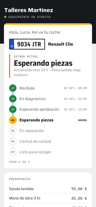 Captura del seguimiento que ve el cliente en el móvil, paso a paso